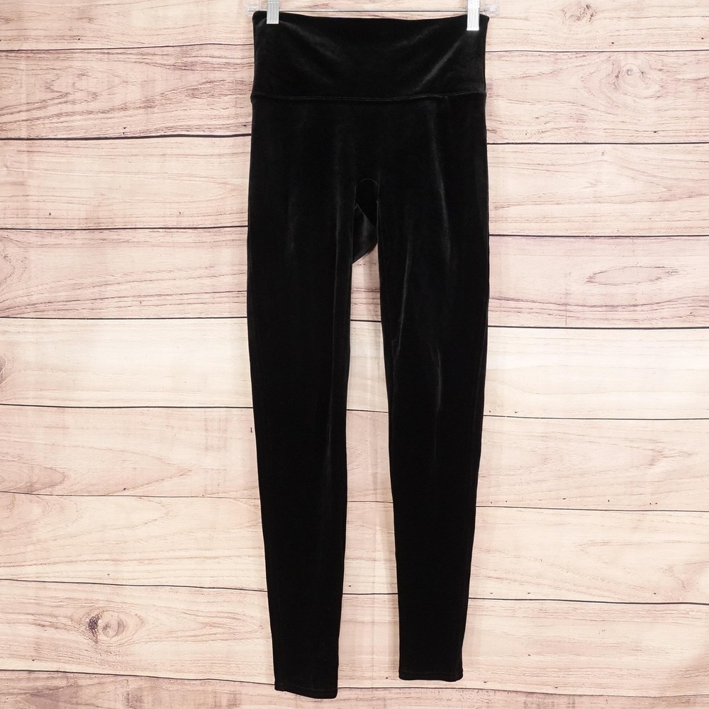 Spanx Leggings Womens M Black Velvet High Rise Ankle Pull‎ On Stretch Slim